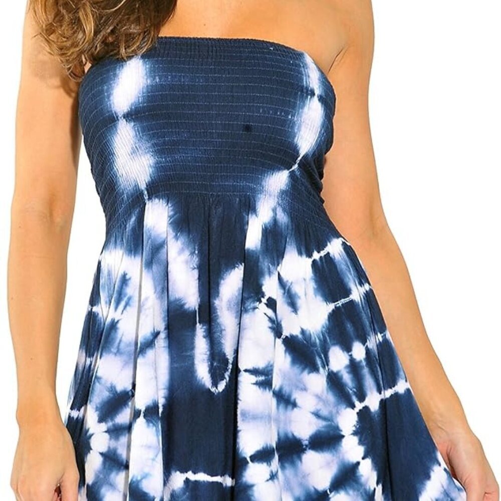 Summer Dress for Women Rayon Navy White X-Large Casual Beach Cover Up